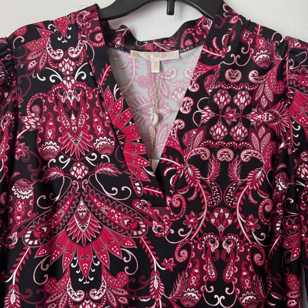 Jude Connally Tiered Midi Dress Women Medium Pink Black Paisley Boho NWT - Picture 5 of 11
